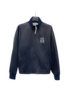 Loewe 2023 collection dark blue lambskin leather jacket